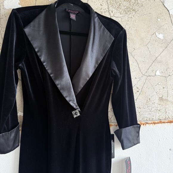 Vtg Tuxedo Dress Black Velvet Satin Lapels 90s Cocktail Evening Gown Womens 6 - Picture 2 of 10